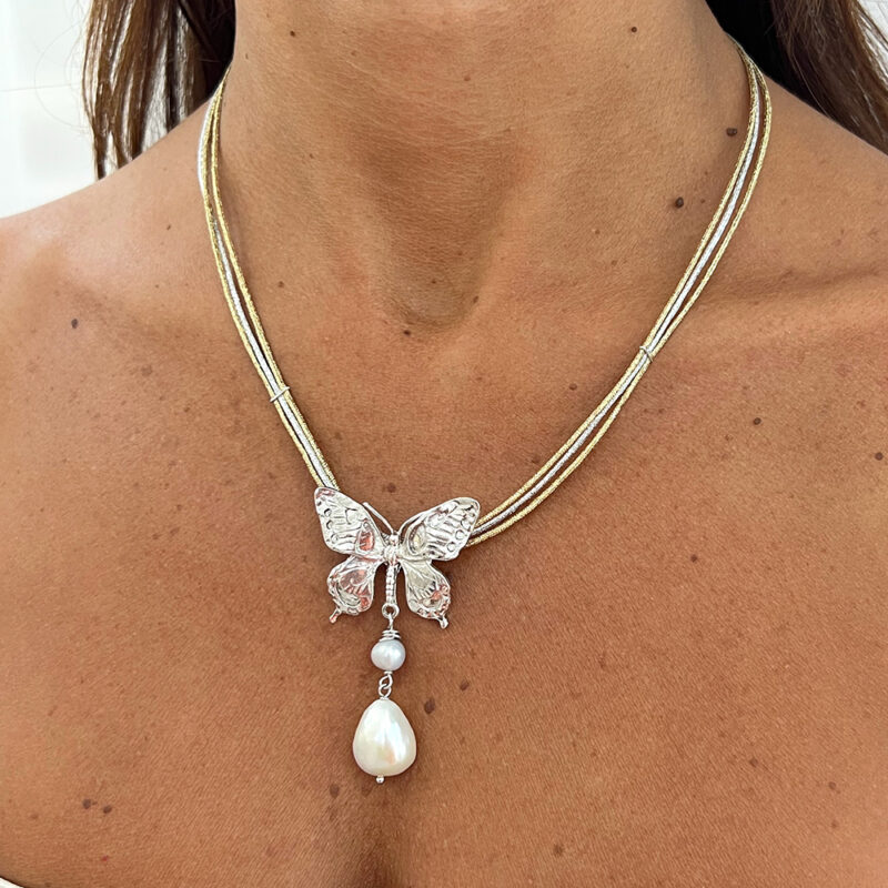 Ciondolo Animalier con perle d'acqua dolce, argento 925 rodiato