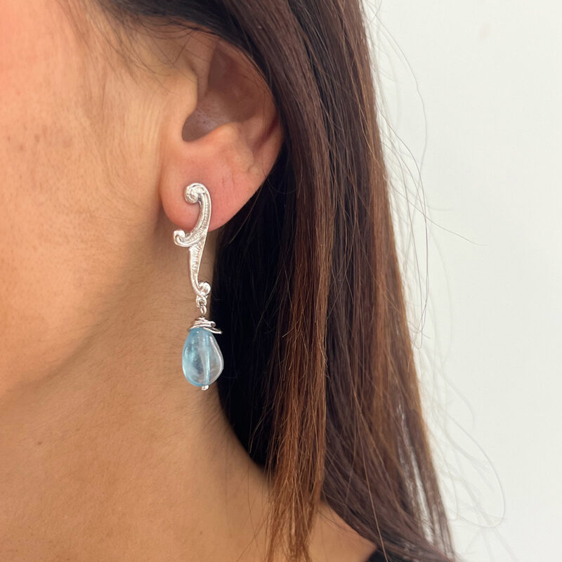 Orecchini Bon Ton con acquamarina, argento 925 rodiato