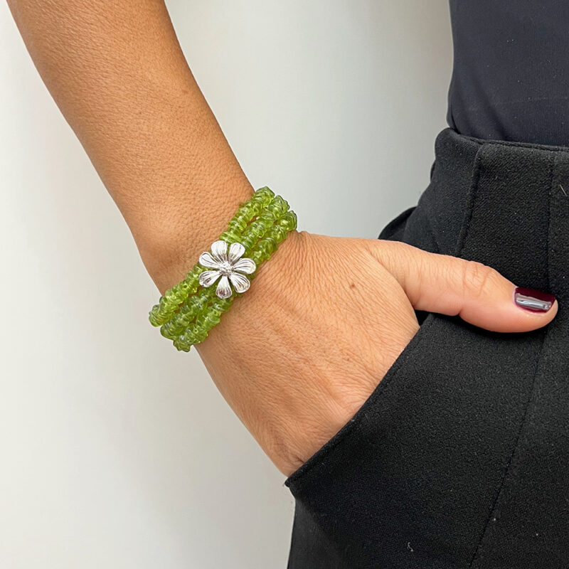 Bracciale Art Nouveau con peridoto, argento 925 rodiato