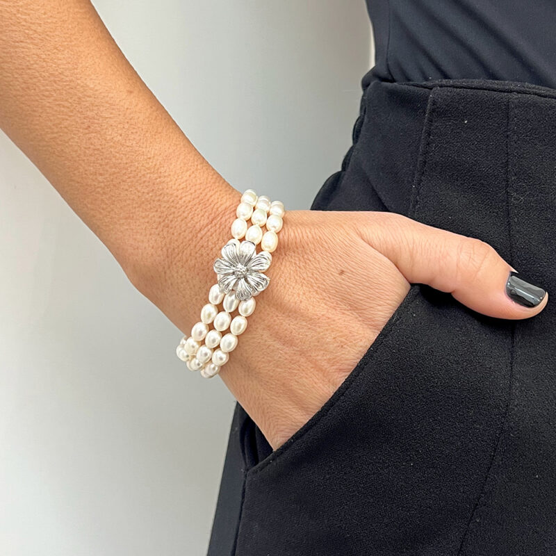 Bracciale Art Nouveau con perle d'acqua dolce, argento 925 rodiato