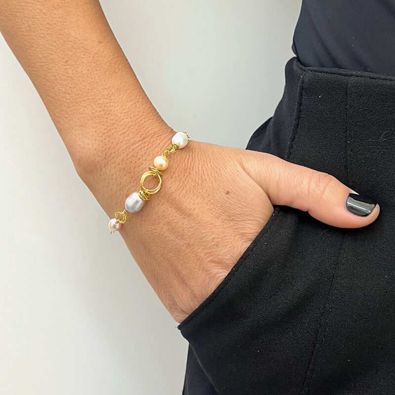 Bracciale Scintille con perle d'acqua dolce, argento 925 dorato