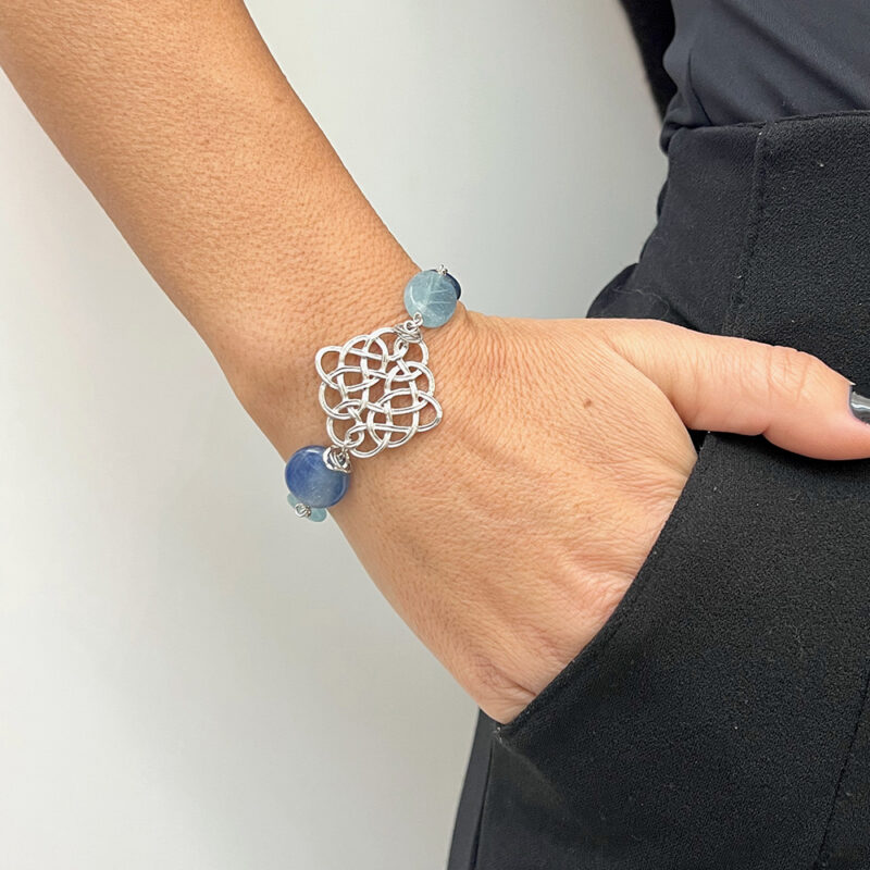 Bracciale Geometrique con acquamarina e cianite, argento 925 rodiato