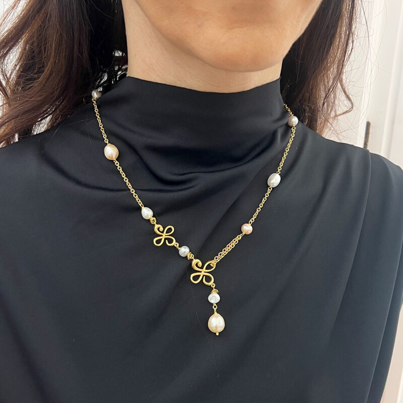 Collana Ventesimo con perle d'acqua dolce, argento 925 dorato