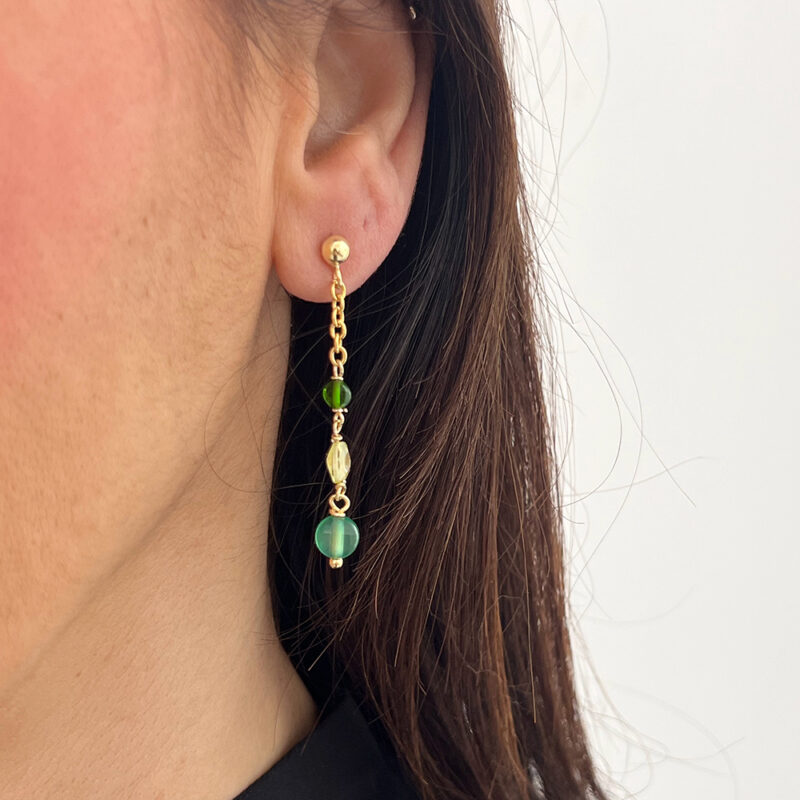 Orecchini Piccole Gioie con onice verde e peridoto, argento 925 dorato