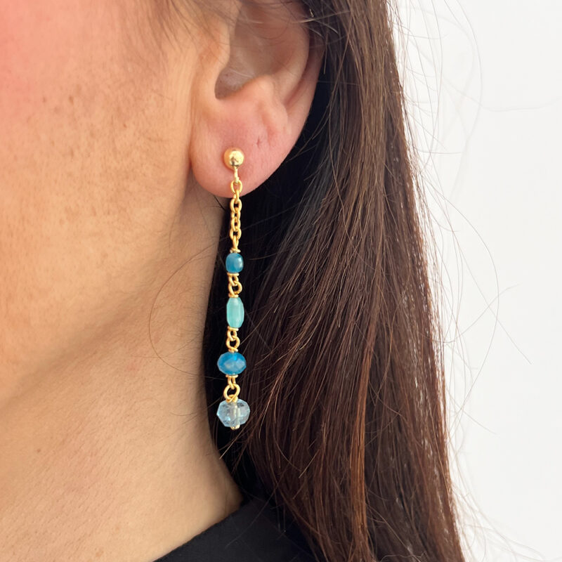 Orecchini Piccole Gioie con acquamarina e apatite, argento 925 dorato