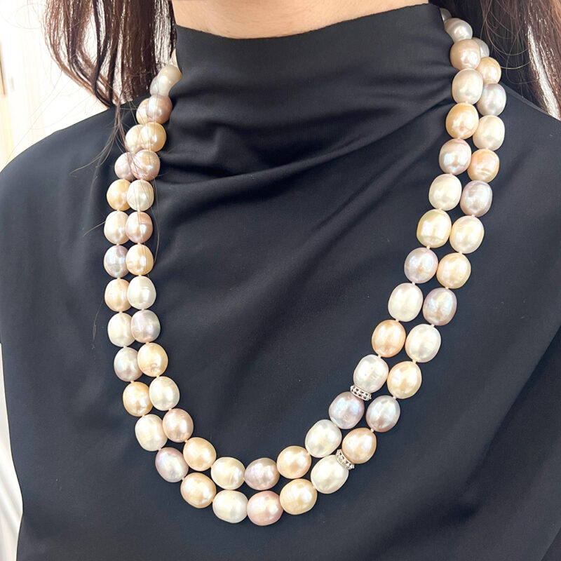 Collana Grace con perle multicolore naturali d'acqua dolce, argento 925 rodiato
