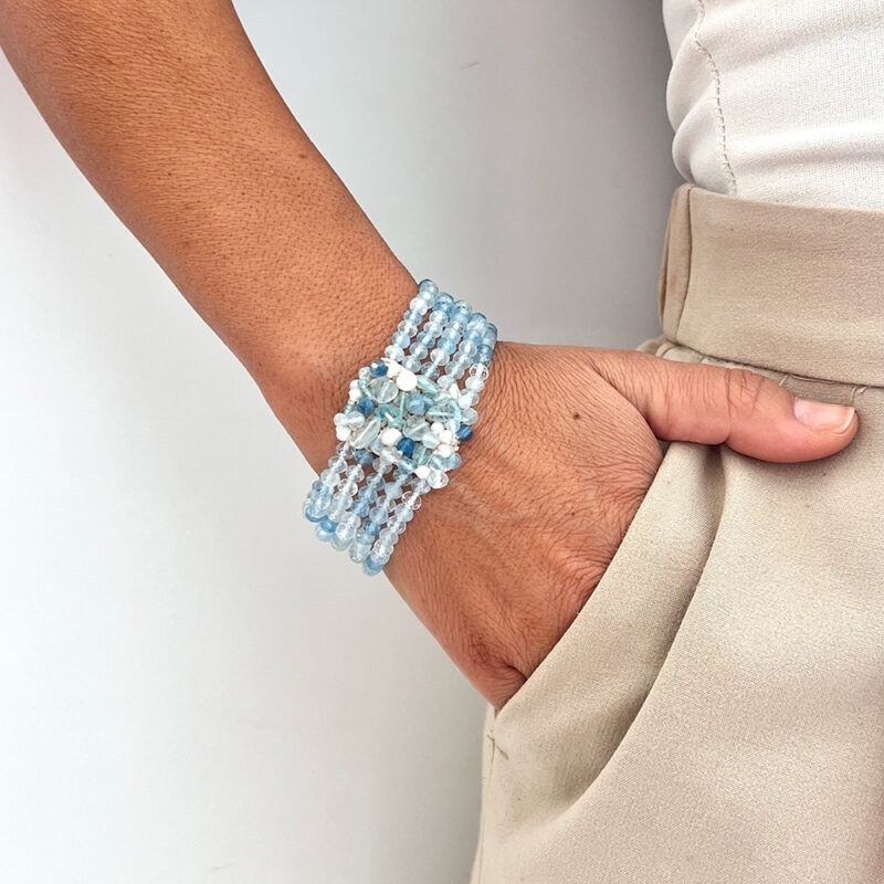 Bracciale Intreccio con acquamarina, argento 925 rodiato