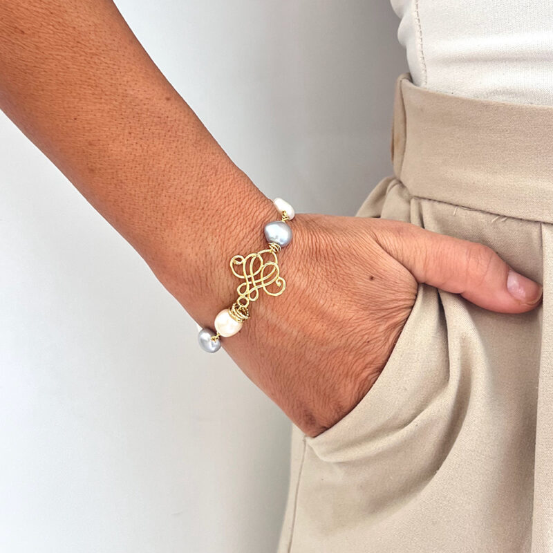 Bracciale Belle Epoque con perle d'acqua dolce, argento 925 dorato
