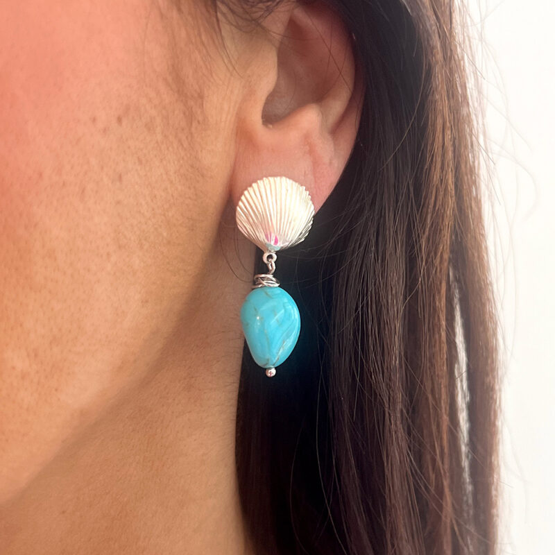 Orecchini Shell con turchese ricostituito, argento 925 dorato