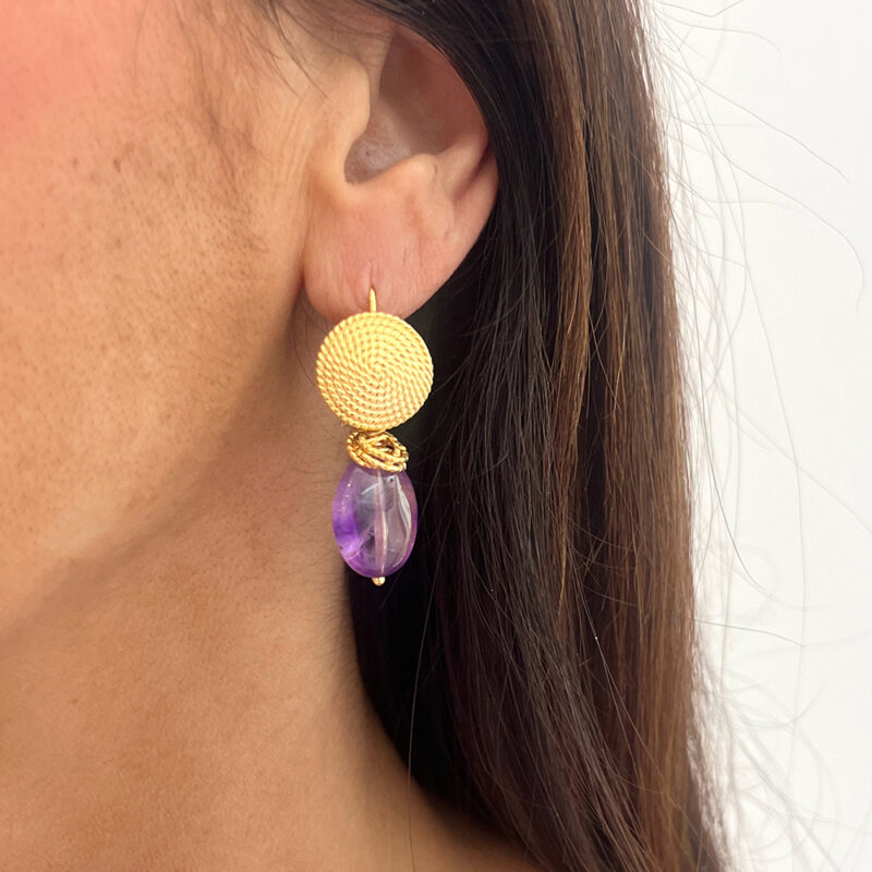 Orecchini Filigrana con ametista, argento 925 dorato