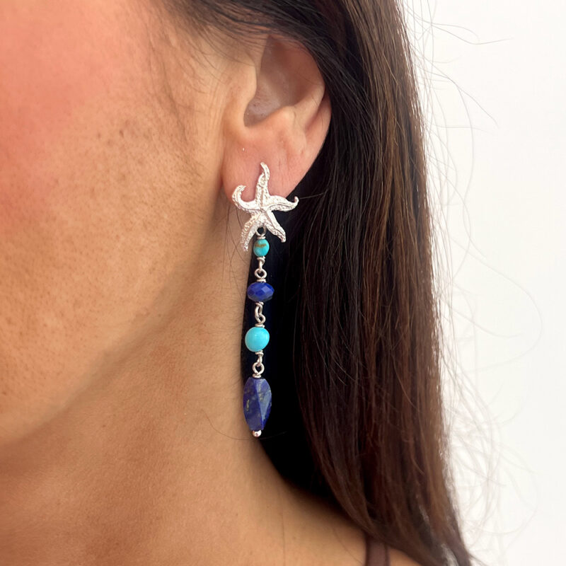 Orecchini Panarea con lapislazzuli e turchese naturale, argento 925 rodiato