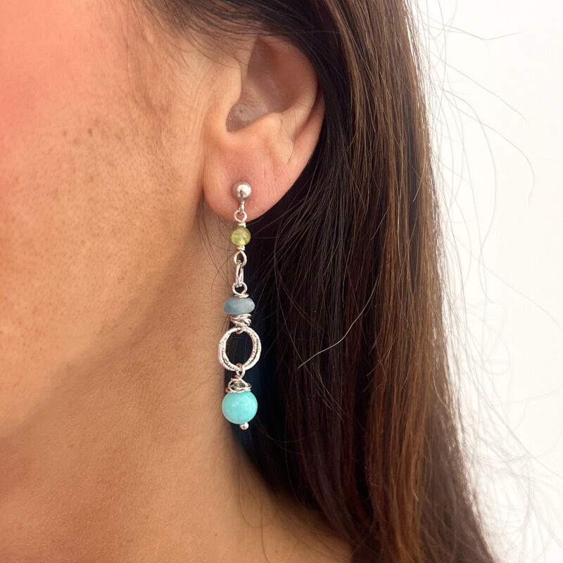 Orecchini Scintille con amazzonite e acquamarina, argento 925 rodiato