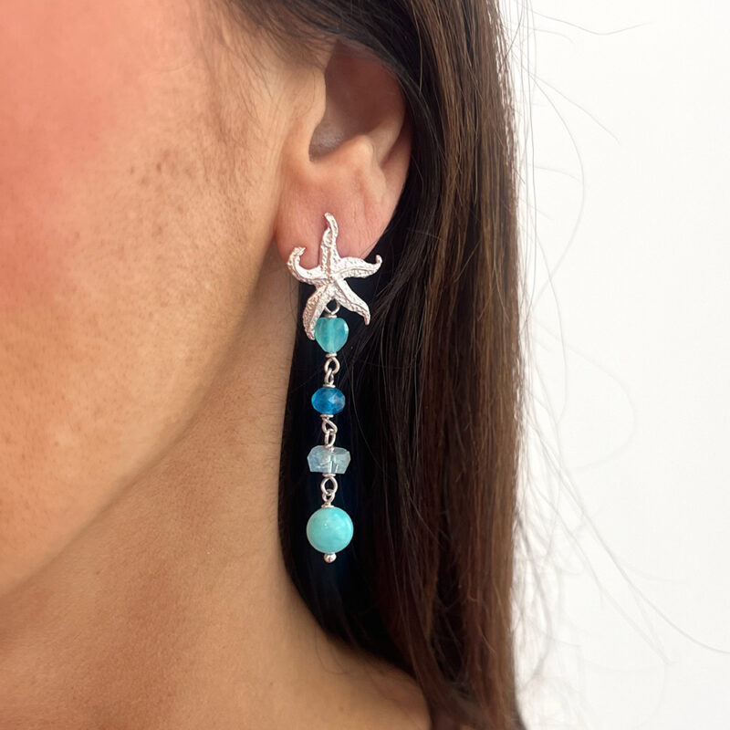 Orecchini Panarea con amazzonite e acquamarina, argento 925 rodiato