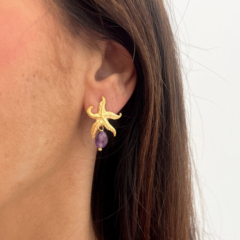 Orecchini Panarea con ametista, argento 925 dorato