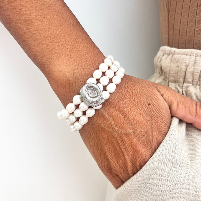 Bracciale Panarea con perle d'acqua dolce, argento 925 rodiato