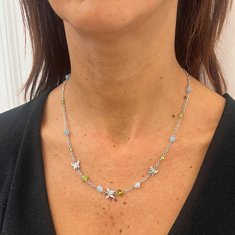 Collana Spring con acquamarina e perle d'acqua dolce, argento 925 rodiato