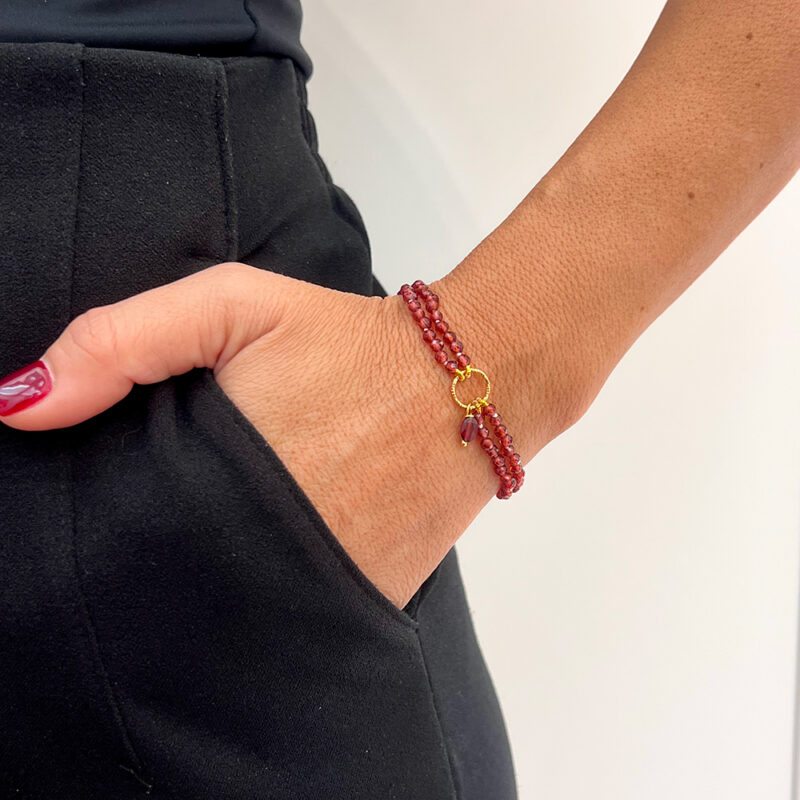 Bracciale Piccole Gioie con granato, argento 925 dorato