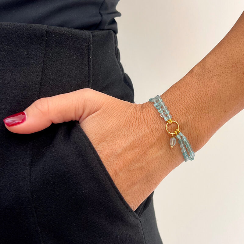 Bracciale Piccole Gioie con acquamarina naturale, argento 925 dorato