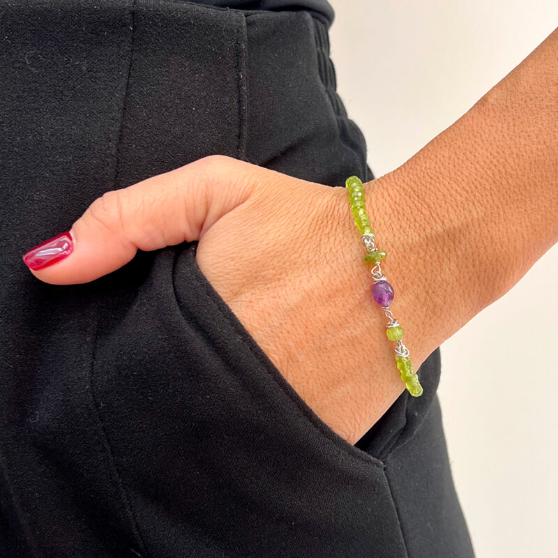 Bracciale Piccole Gioie con peridoto e ametista, argento 925 rodiato