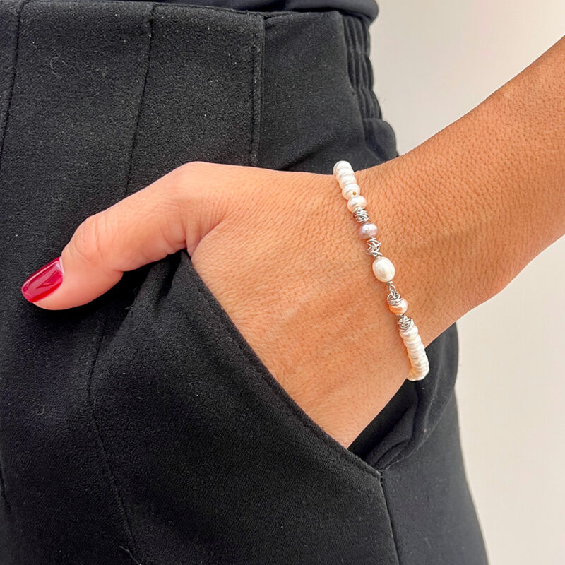 Bracciale Piccole con perle d'acqua dolce, argento 925 rodiato