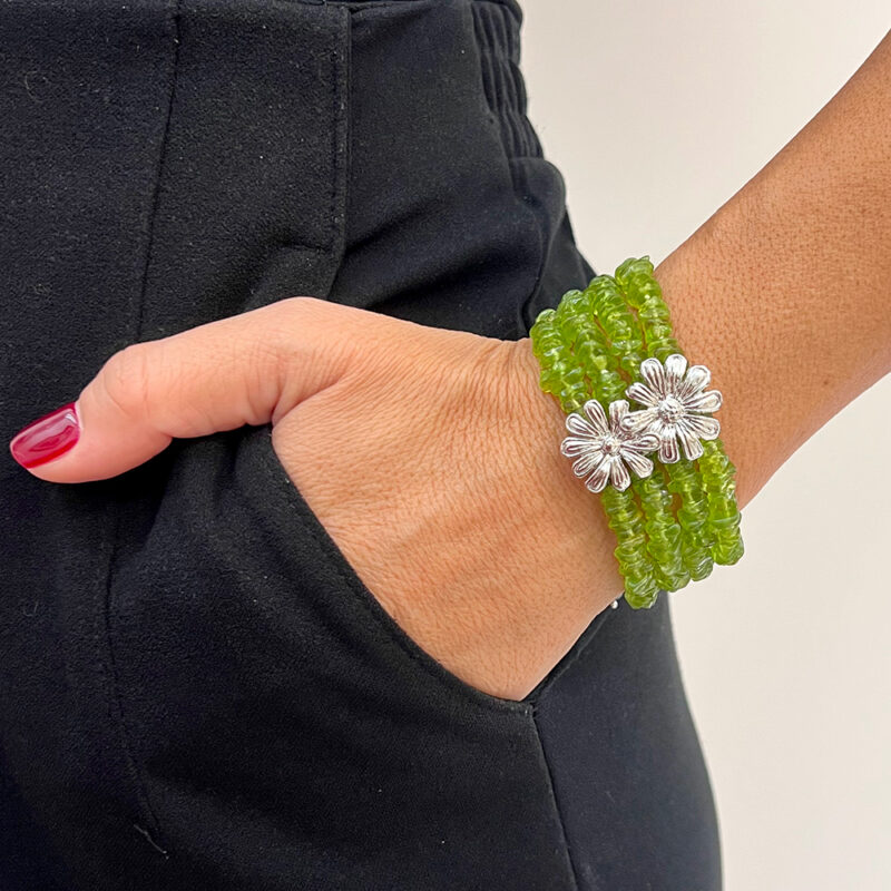 Bracciale Art Nouveau con peridoto, argento 925 rodiato